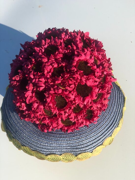 Rare Vintage Jax Hatz SF Floral Topiary Dome Straw Cocktail Hat MCM Style Retro main image 8